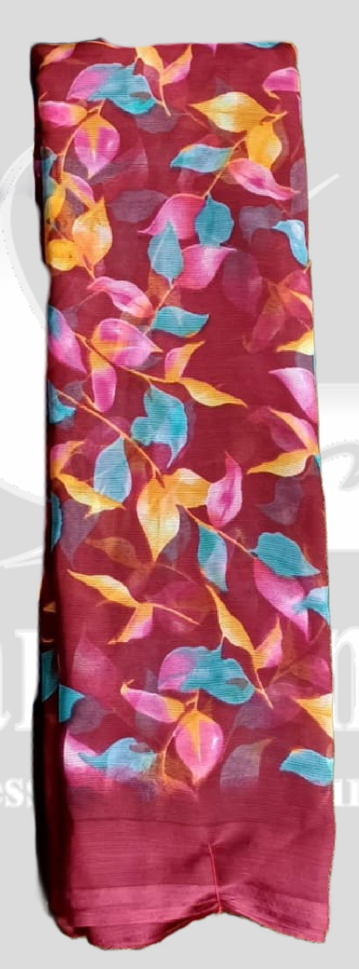 Chiffon Printed Leaf Design Saree &ndash; SANGNI1203 &ndash; Maroon Mix